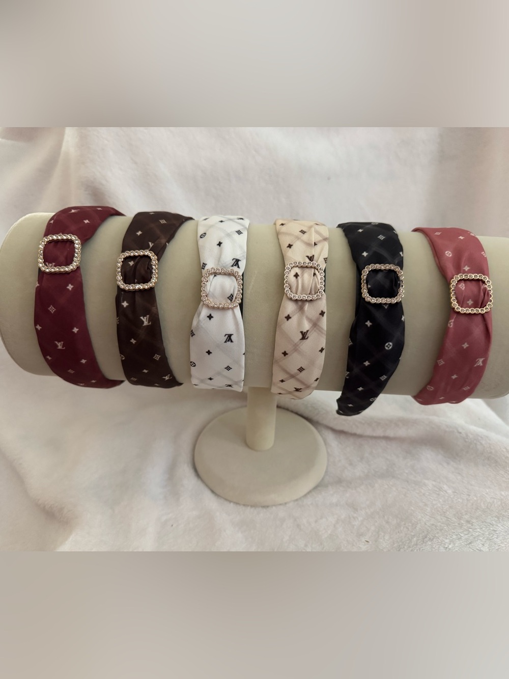 Luxury-Inspired Satin Headband with Crystal Buckle - Variety of Colors.